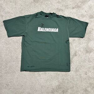 Balenciaga Dark Green Distressed Tee